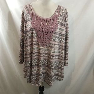 Massini lavender & gray 3/4 sleeve top - womens 3X, bust 26"